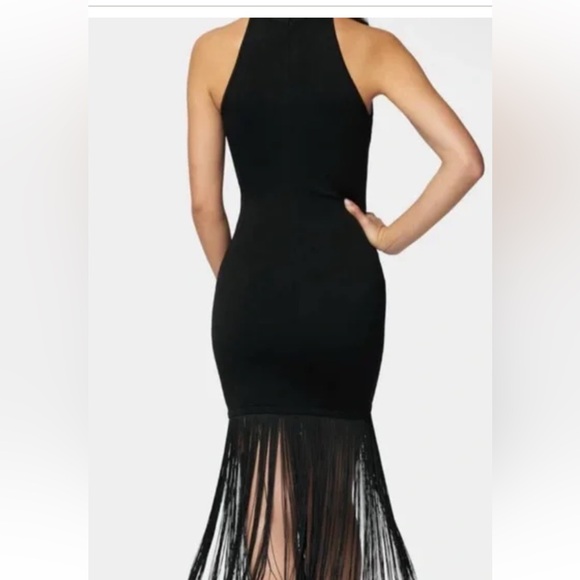 bebe Black Halter Midi Dress with Fringe - Picture 4 of 8